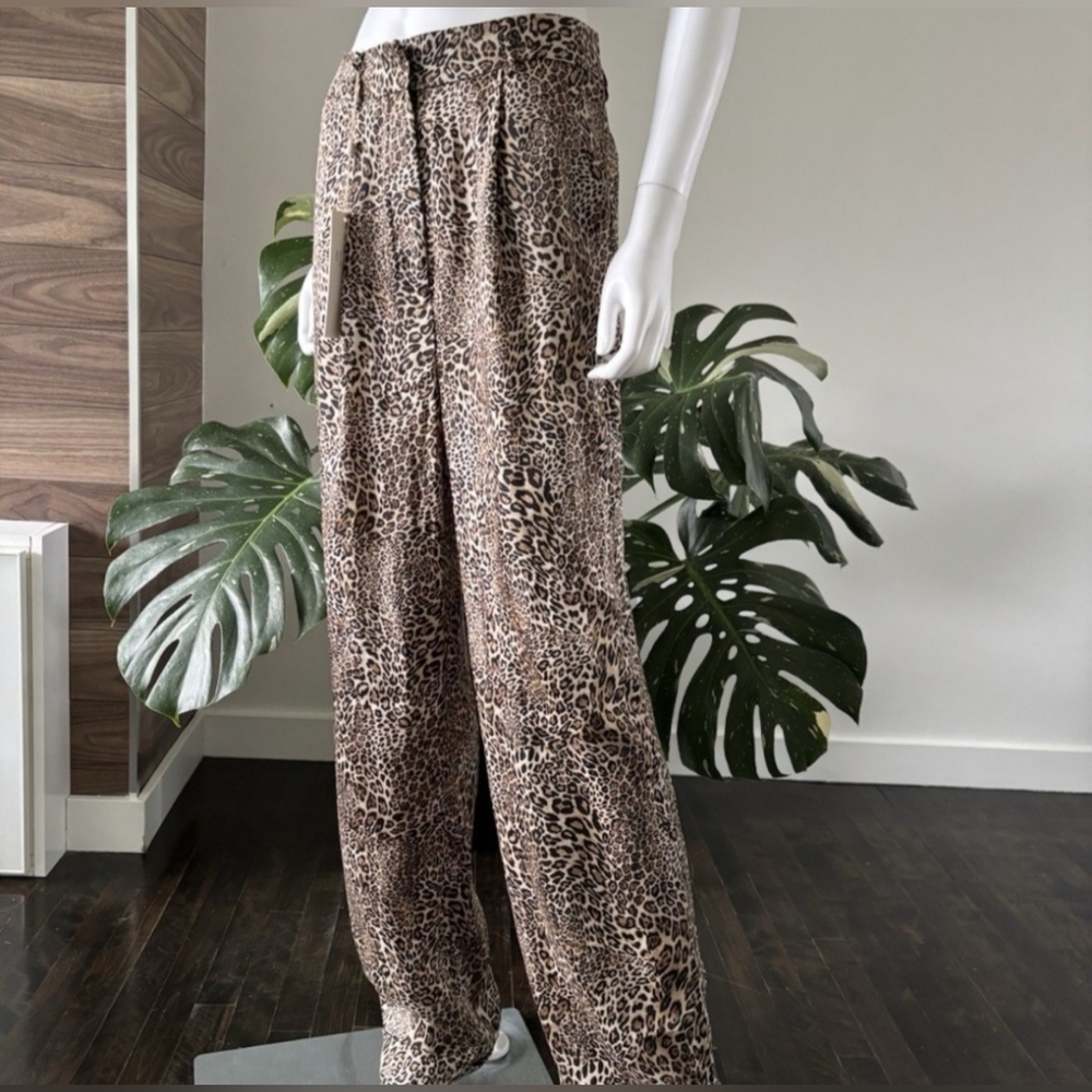 NWT Ronny Kobo Women's Micah Pants Leopard Medium Wide Leg Medium 29"W - Picture 4 of 13